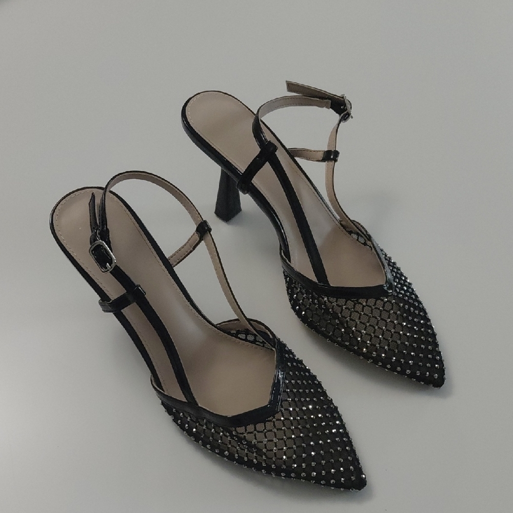 NICOLE MILLER Black Mesh Women's Heels Fancy Prom Wedding Party Elegant